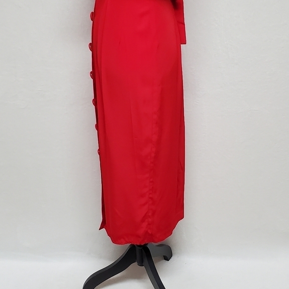 𝅺BRIOCHE 80s Vintage Red Gingham Plaid Cropped Jacket Tie Pleated Wiggle Dress - Picture 11 of 16